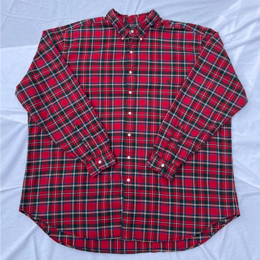 RALPH LAUREN Men’s 3XLT Big & Tall Red Plaid Flannel Button-Down Shirt Christmas